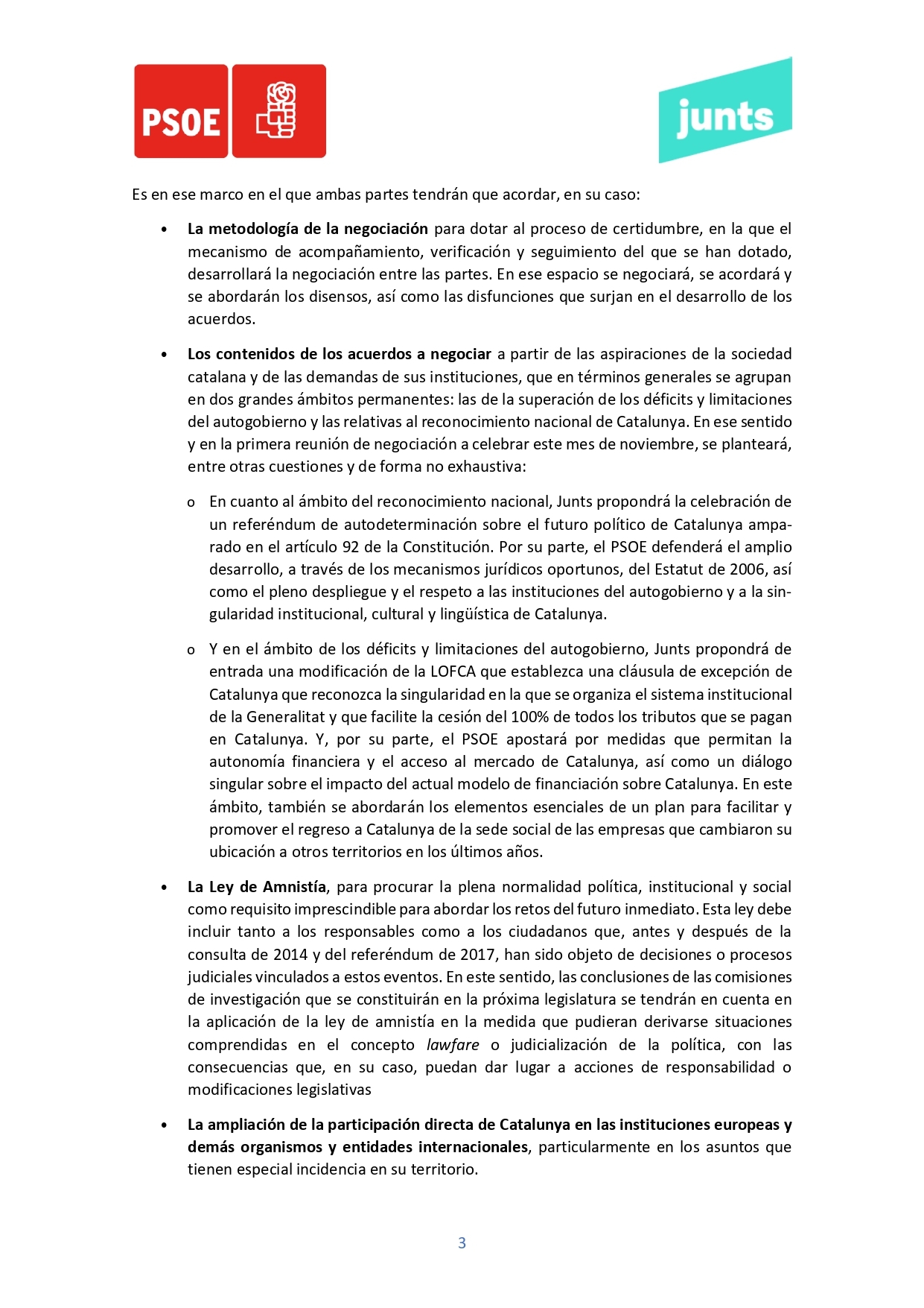 Consulte aquí el acuerdo completo del PSOE y Junts sobre la amnistía ...