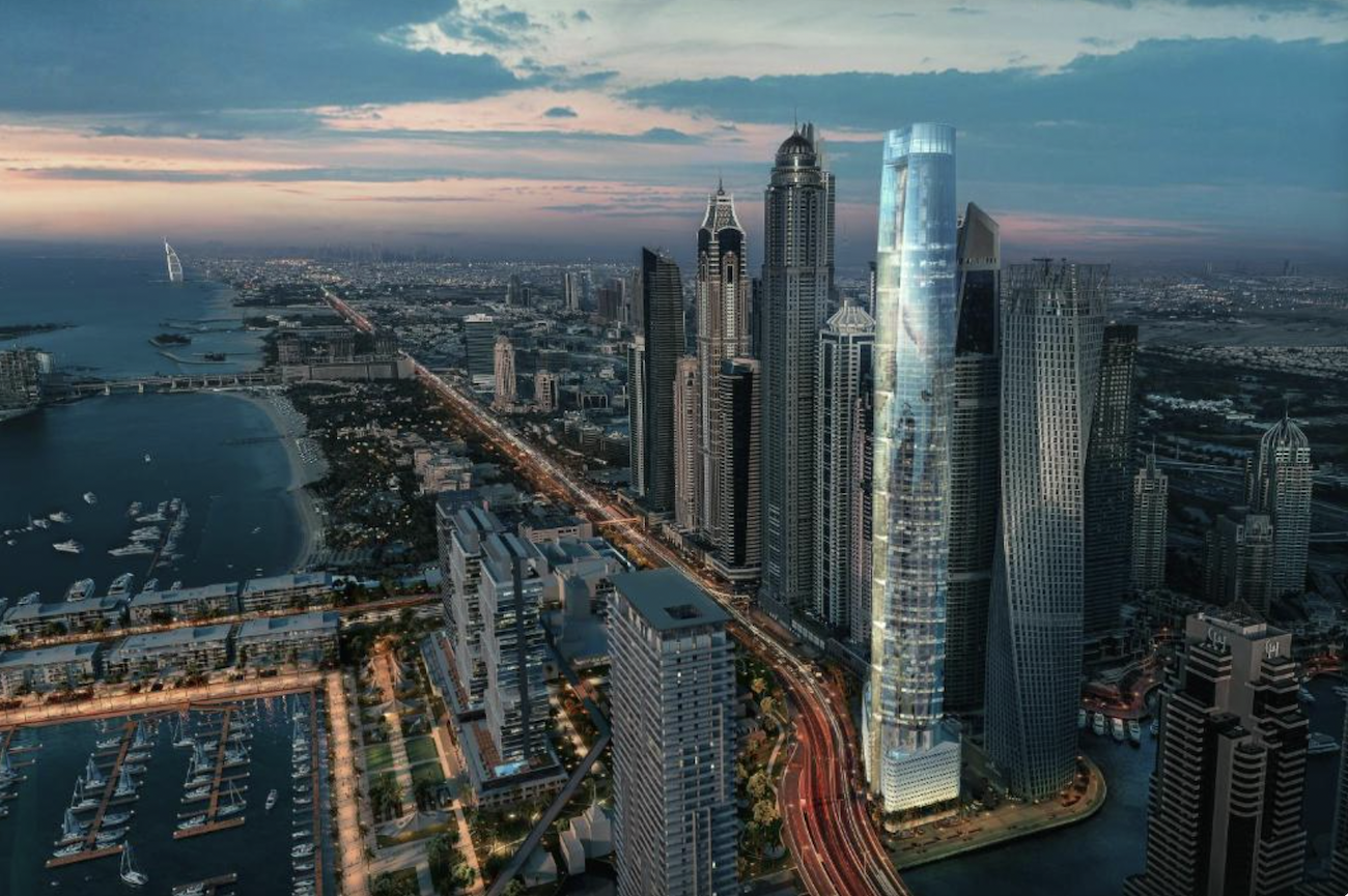 El Ciel es una torre de líneas limpias y piel muy acristalada, con decisiones pensadas para que el edificio no se convierta en un instrumento musical cuando sopla el shamal, ese viento del noroeste que barre los estados del golfo Pérsico.