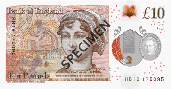 Billete de diez libras con la imagen de la escritora Jane Austen.