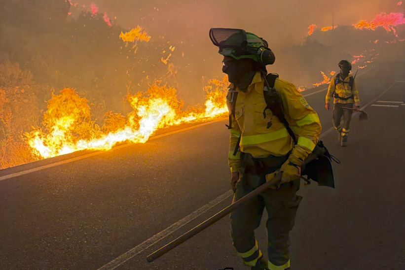 Bomberos trabajan en el incendio en el municipio almeriense de Los Gallardos, en concreto en una pedanía del municipio vecino de Bédar.
