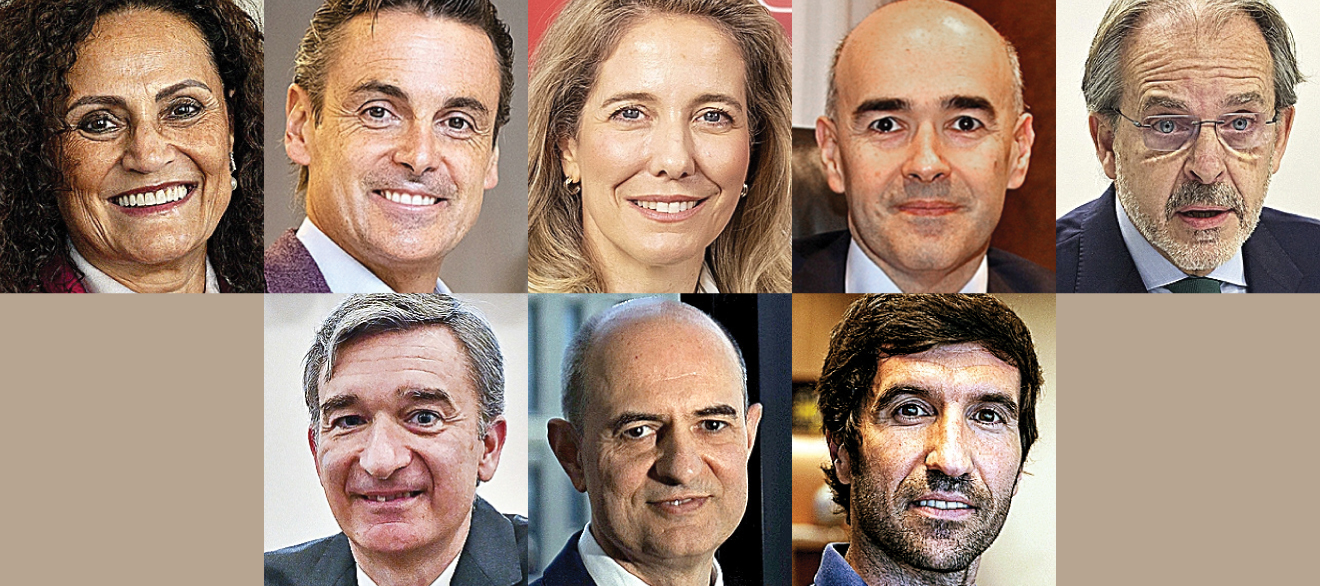 Olga Sánchez, consejera delegada de AXA; Juan Orti, presidente de AMEX; Patricia Ayuela, consejera delegada de Línea Directa; Eduardo Ruiz de Gordejuela, consejero delegado de Kutxabank; José Luis Acea, consejero delegado de Banca March; Víctor Iglesias, presidente de Ibercaja; Javier Valle, consejero delegado de VidaCaixa, y Santiago Pérez Olano, consejero delegado de Revolut España..