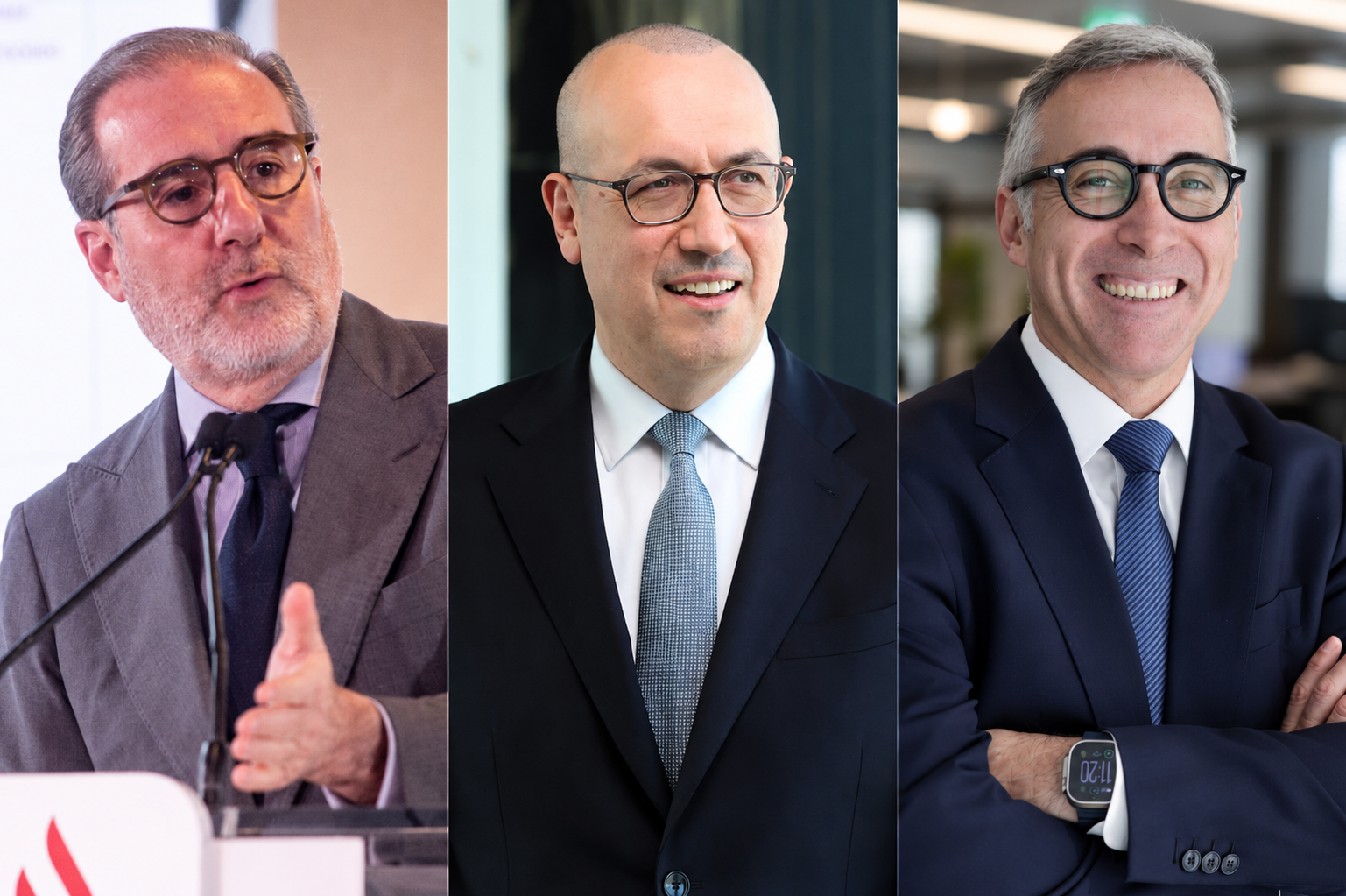 H�ctor Grisi, Ceo de Santander; Onur Gen�, CEO de BBVA; y Marc Armengo, CEO de Sabadell.